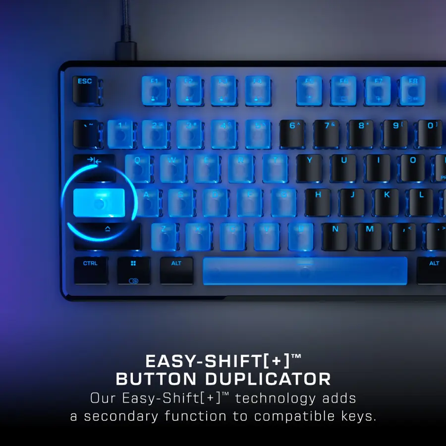 Easy-Shift[+] + Button Duplicator Our Easy-Shift[+] + Button Duplicator technology adds a secondary function to compatible keys.