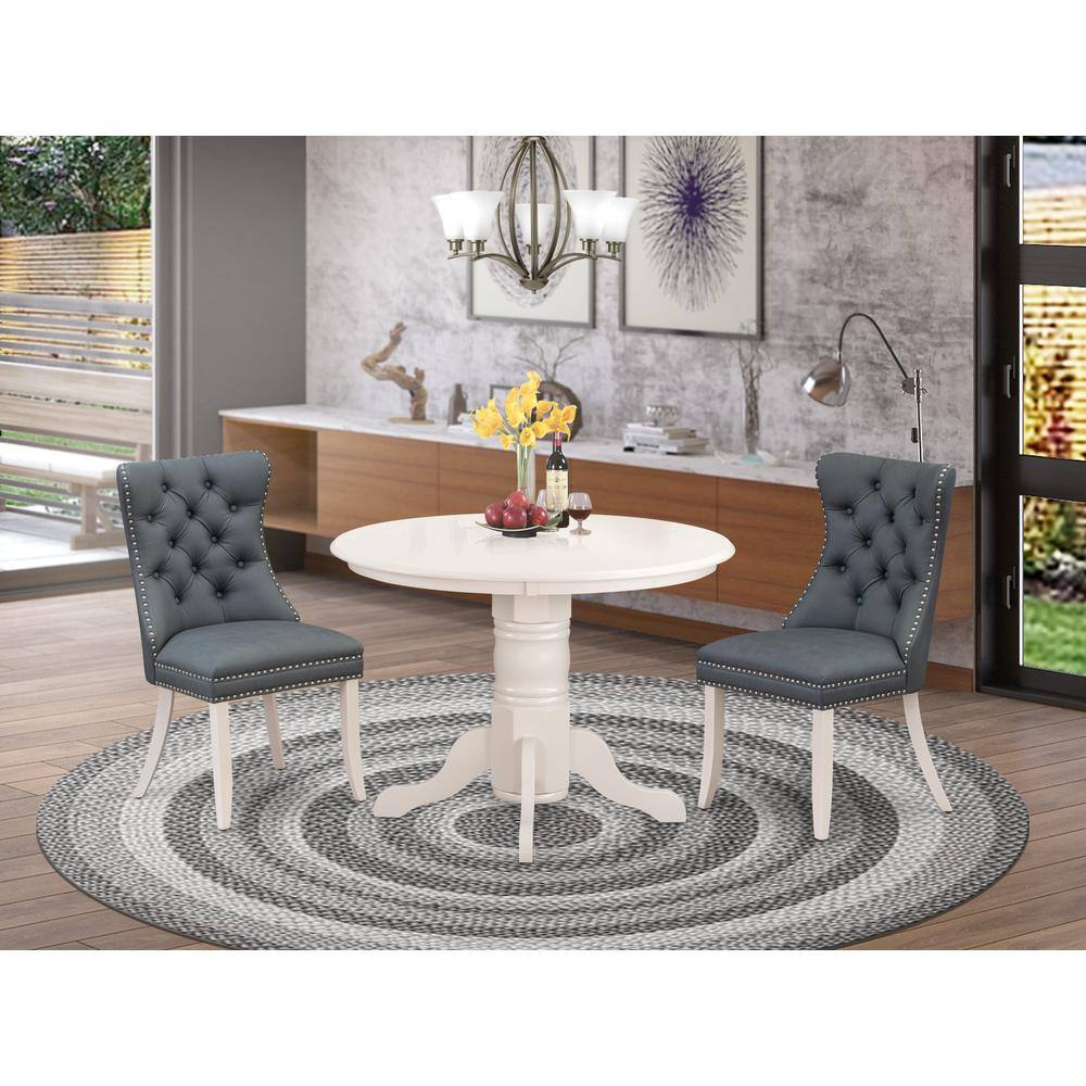 Alt View 3. East West Furniture - 3 Piece Kitchen Table Set Consists of a Round Dining Table with Pedestal - White.