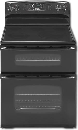 Front Standard. Maytag - Gemini 30" Self-Cleaning Freestanding Electric Double Oven Range - Black.