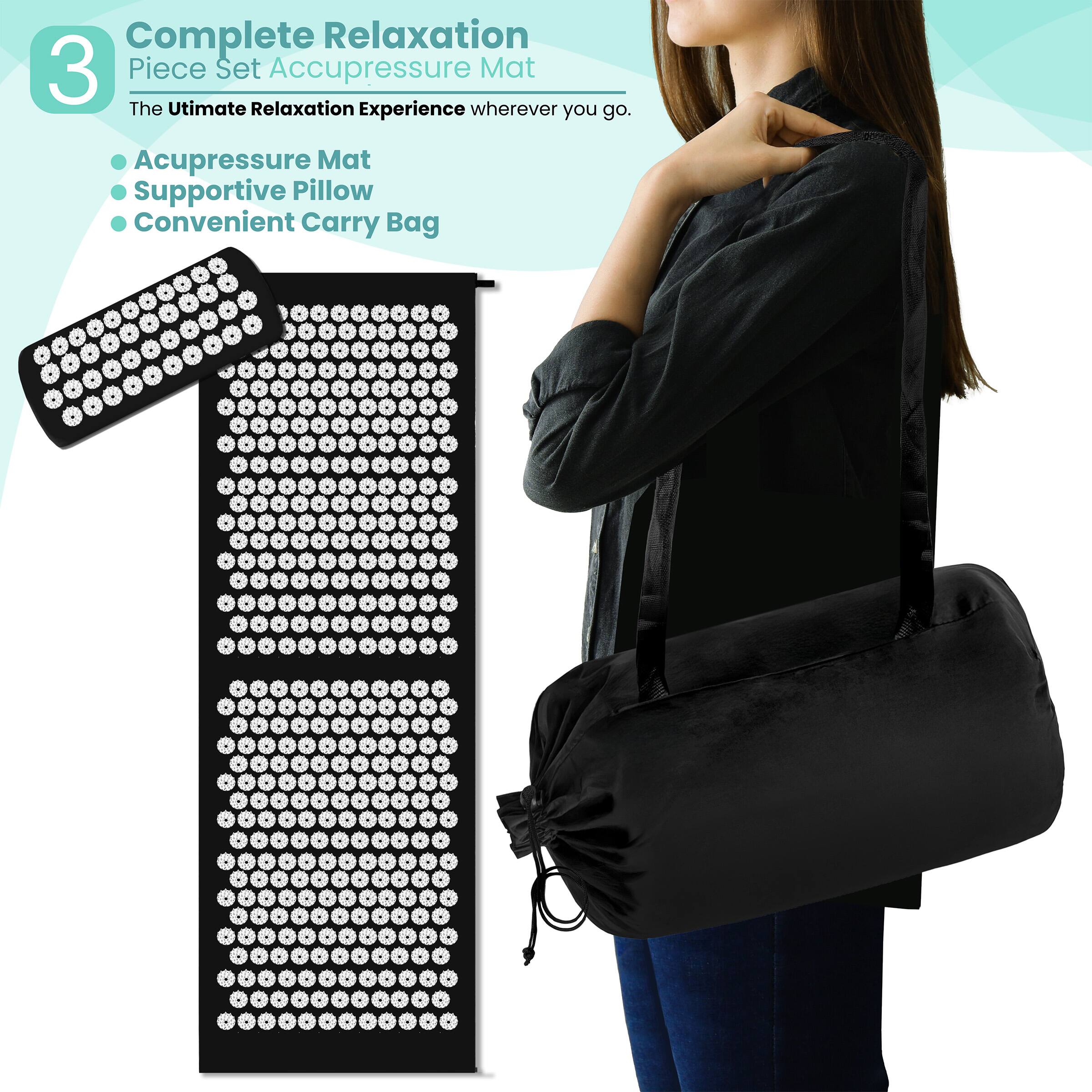 Complete Relaxation  
3 Piece Set Acupressure Mat  
The Ultimate Relaxation Experience wherever you go.  

- Acupressure Mat  
- Supportive Pillow  
- Convenient Carry Bag