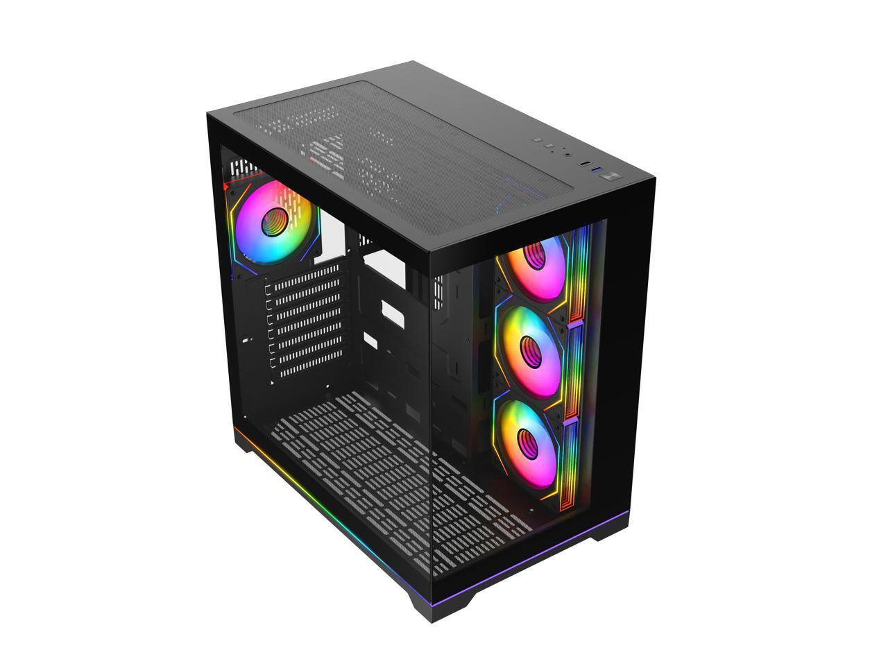 Alt View 3. DIYPC - DIYPC ARGB-DC200-BK Black ATX Case w/ Tempered Glass, 4 ARGB Fans & Light Strip - Black.