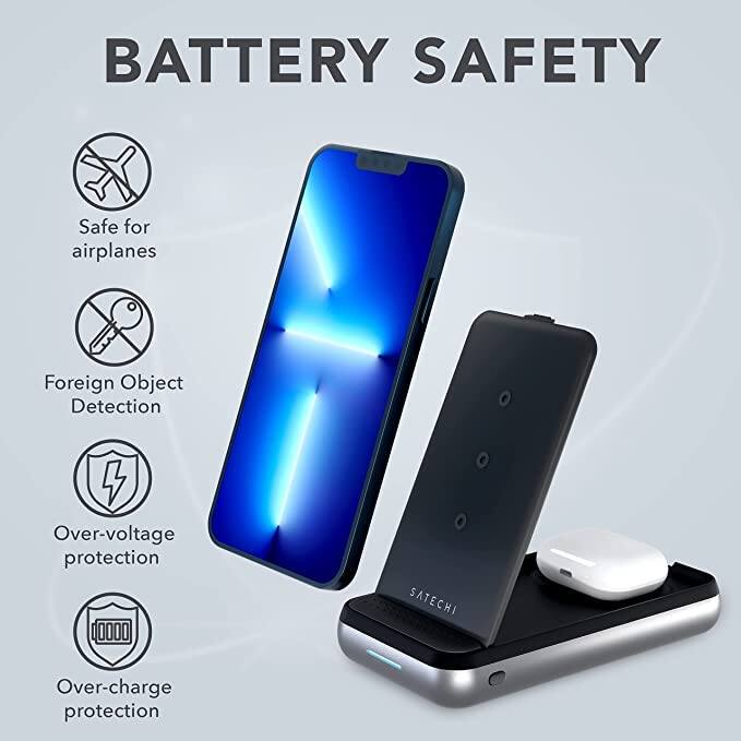 BATTERY SAFETY

- Safe for airplanes
- Foreign Object Detection
- Over-voltage protection
- Over-charge protection

SATECHI