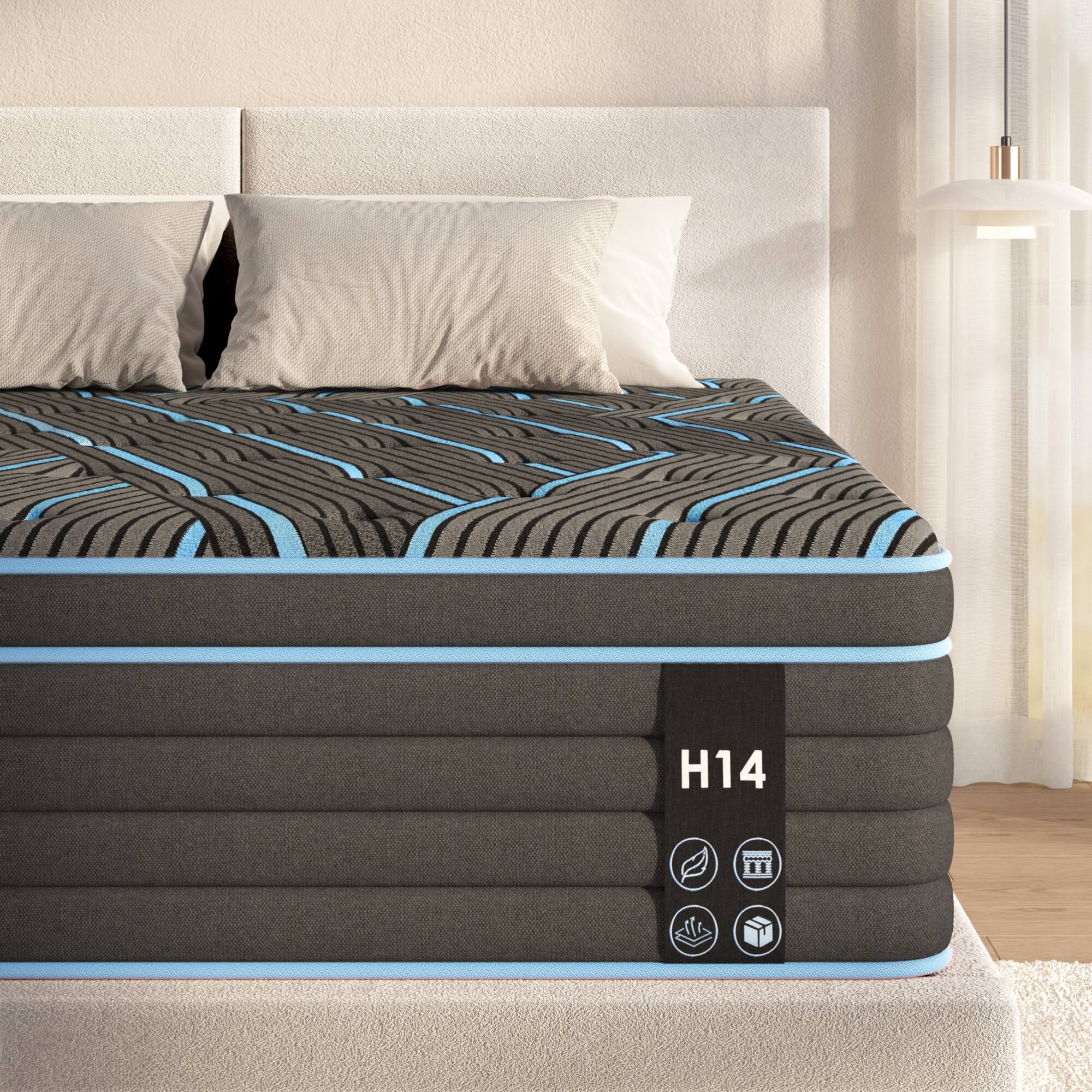 Alt View 1. GOODSILO - 12 Inch Hybrid Queen Mattress with Individually Pocketed Innerspring for Medium Firm Support - Black+Blue.