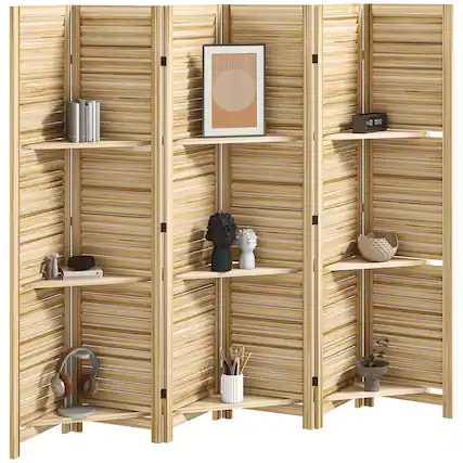 Front. Homcom - Room Divider, 6 Panel 67" Tall Wood Privacy Screen with 3 Display Shelves, and Folding Storage for Bedroom - natural.