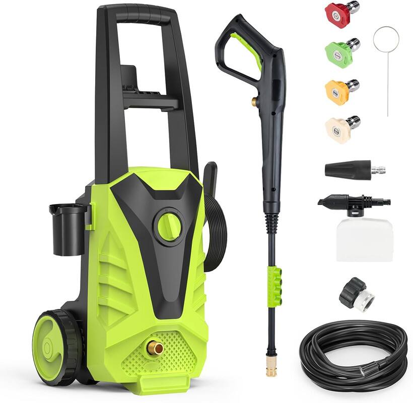 AOITUN - 2.0 GPM Electric Pressure Washer: Foam Cannon + 5 Quick Connect Nozzles