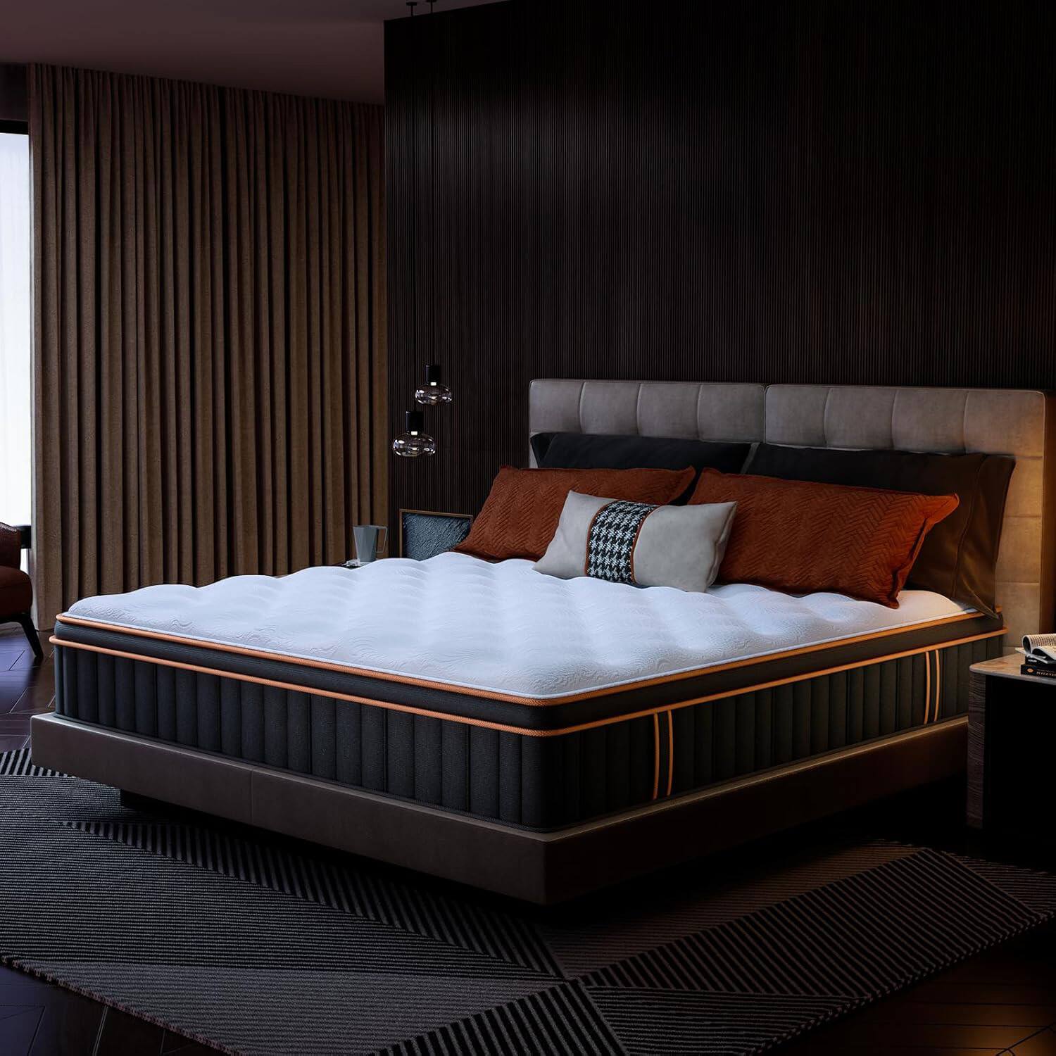 Front. Ecooso - 12" King Plush Hybrid Mattress, Gel Memory Foam Pillow Top, Pocket Coils, Fiberglass-Free, Cooling - White+gray.