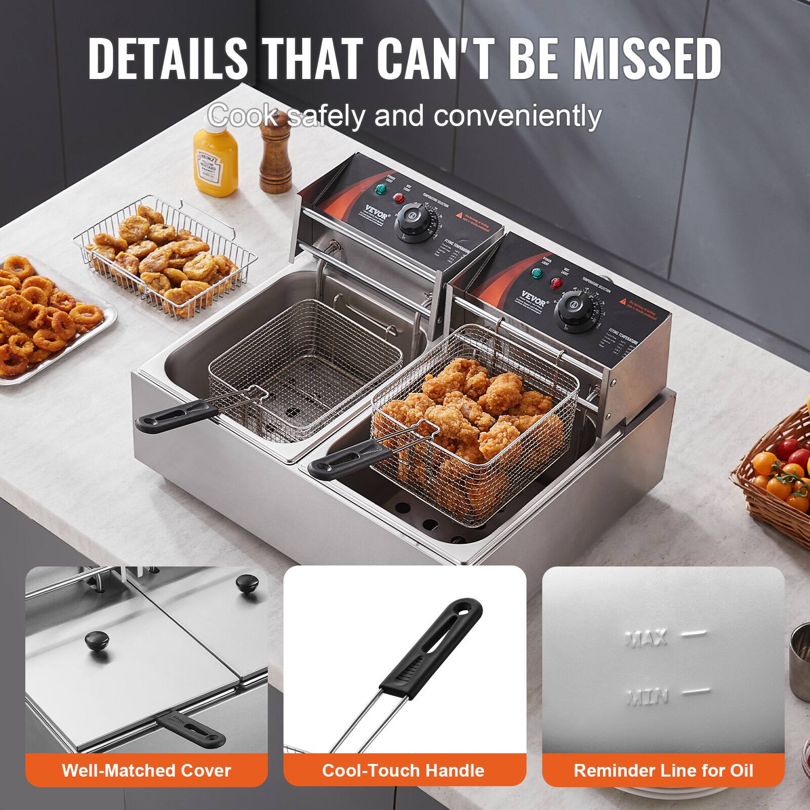 DETAILS THAT CAN'T BE MISSED  
Cook safely and conveniently

- Well-Matched Cover
- Cool-Touch Handle
- Reminder Line for Oil