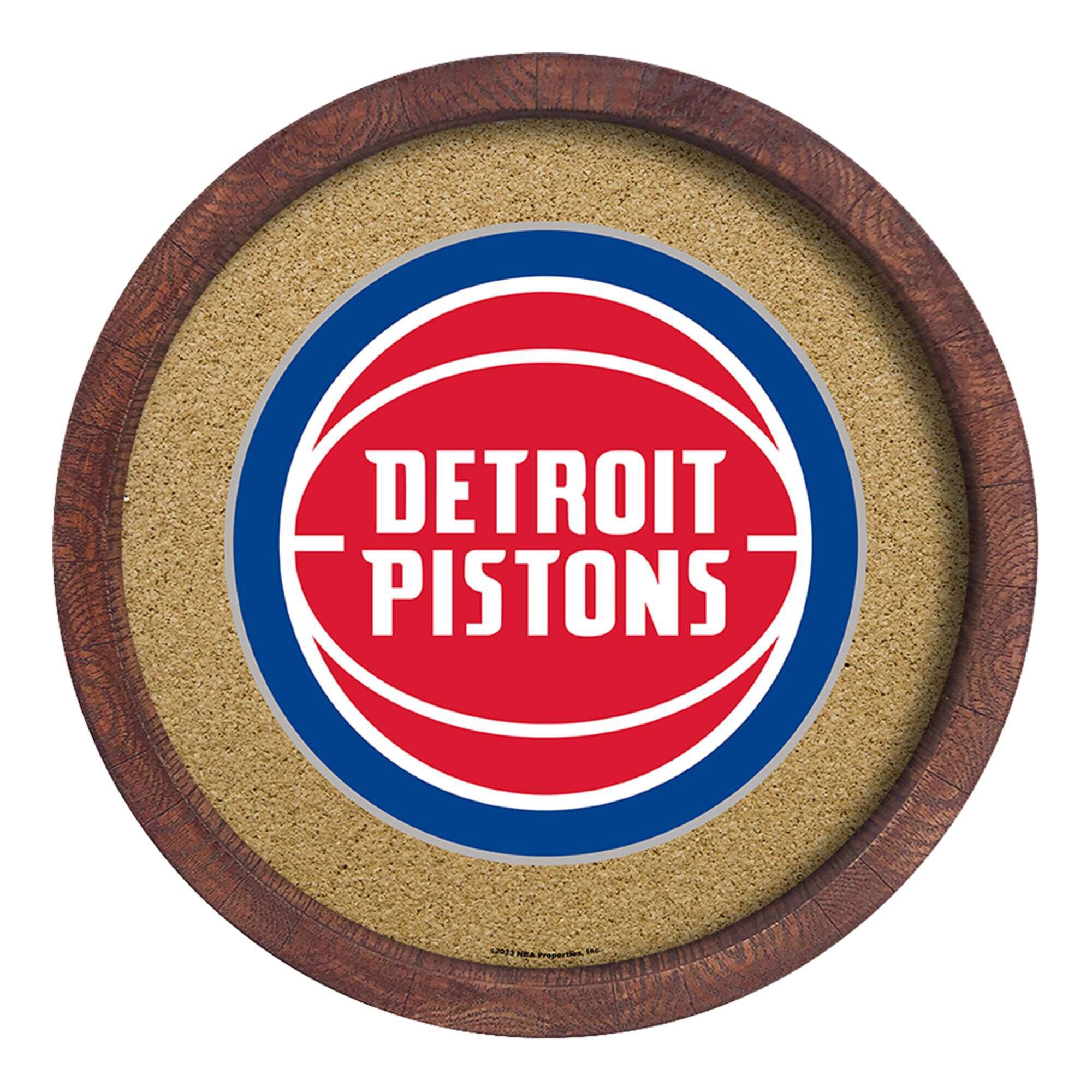 Detroit Pistons 20.25'' Round Faux Barrel Framed Cork Board