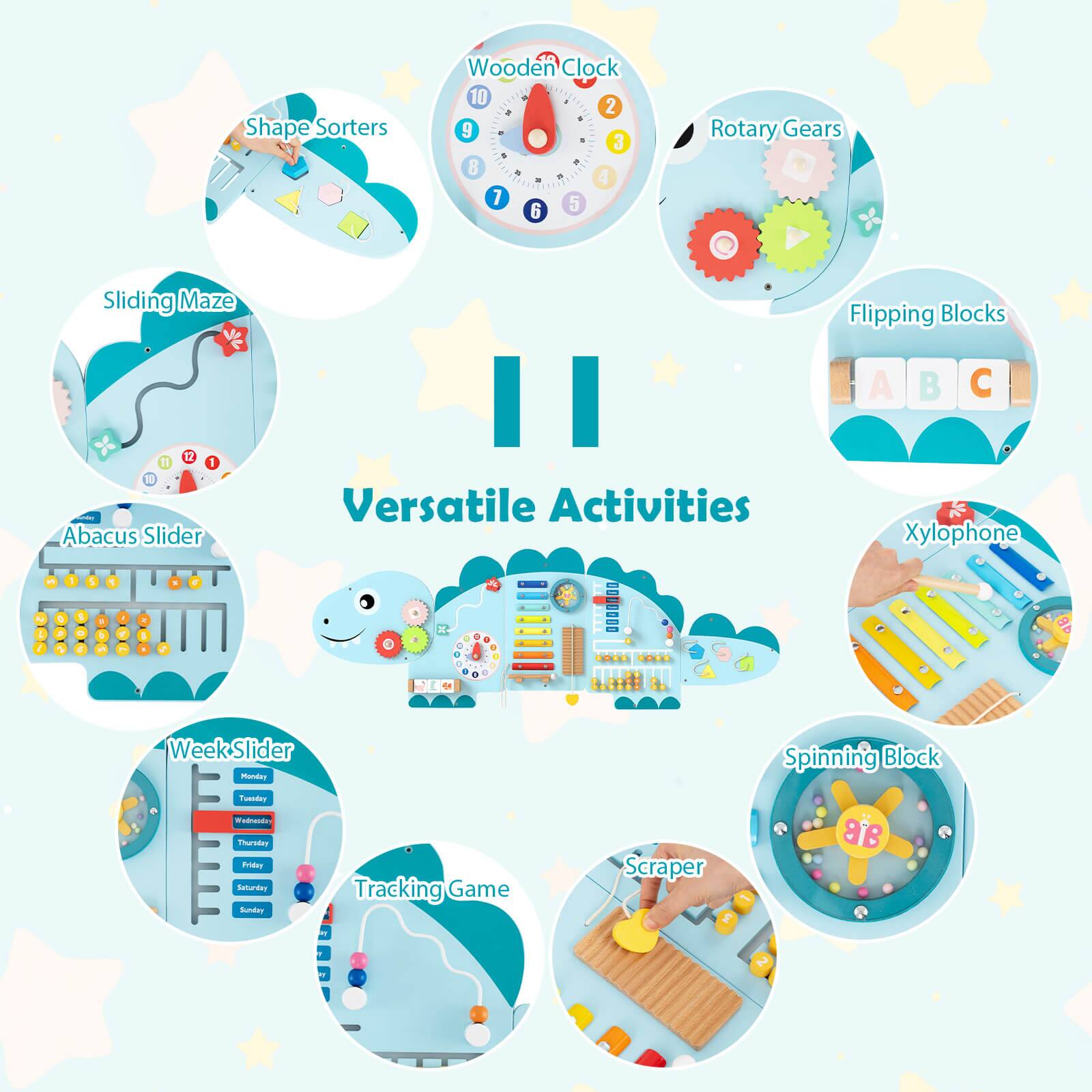 Shape Sorters  
Wooden Clock  
10 2 2 9 3 8 4 7 5 6  
Rotary Gears  
Sliding Maze  
Flipping Blocks  
A B C  
Abacus Slider  
Xylophone  
Week Slider  
Spinning Block  
Tracking Game  
Scraper