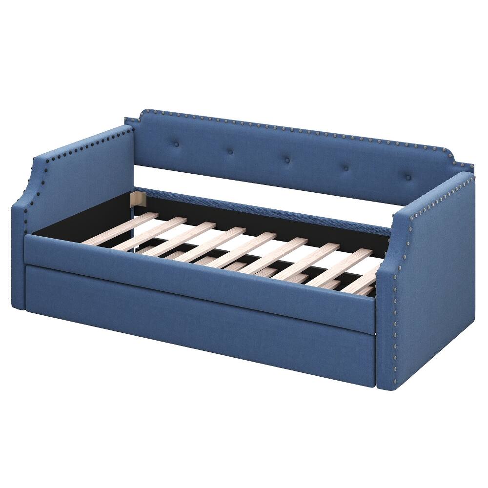 Alt View 8. Loheer - Loheer Twin Upholstered Daybed with Trundle Blue Linen Sofa Bed - Blue.