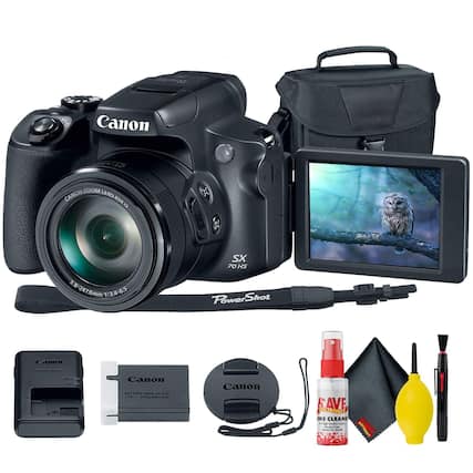 Canon 20-247mm 1:3.4-6.5 SX 70 HS PowerShot Camera
Canon Box
Canon Lens
Canon Battery Charger
Canon Battery Pack
Canon Lens Cap
Canon Cleaning Spray
Canon Cleaning Cloth
Canon Lens Hood
Canon Strap
Canon Carrying Case