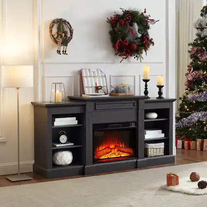 Front. Chateau Abodes - 65" Fireplace TV Stand with 23" Fireplace Insert & Large Storage Cabinet for up to 70" TVs - Grey.