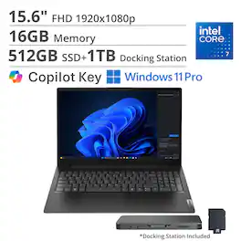 Lenovo - V15 Gen 5 15.6" FHD Laptop,Intel Core 7 240H,16GB RAM,512GB SSD+1TB Dock Station,Intel Graphics,Win 11 Pro - Black