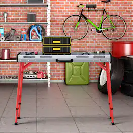 Mondawe - 42" x 21" Welding Table with Adjustable Height and 2 Bar Clamps - Silver and Red