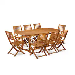 East West Furniture - Wooden Patio Set Natural Oil - Brown