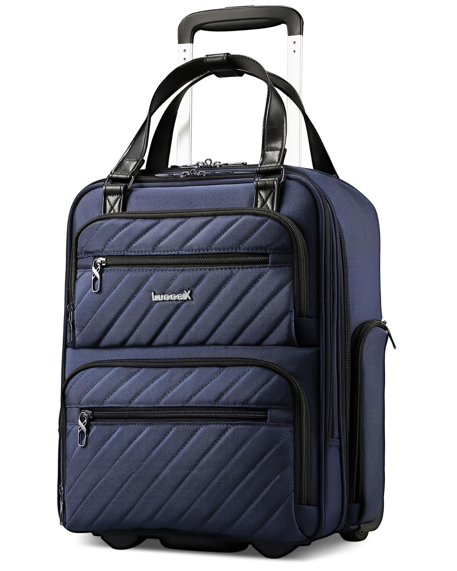 DORLUKFU- Underseat Carry On Luggage with Wheels, Stylish Lightweight Under Seat Luggage, Soft Sided Personal Item Suitcase for- Blue Black