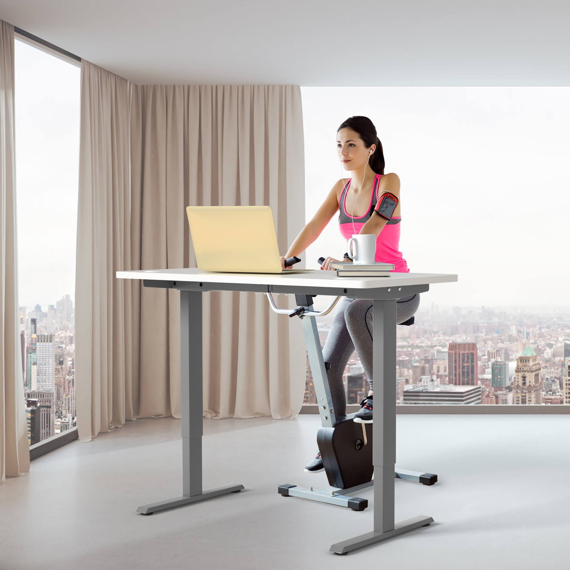 Alt View 1. Costway - Costway Electric Adjustable Standing up Desk Frame Dual Motor w/Controller - Grey.