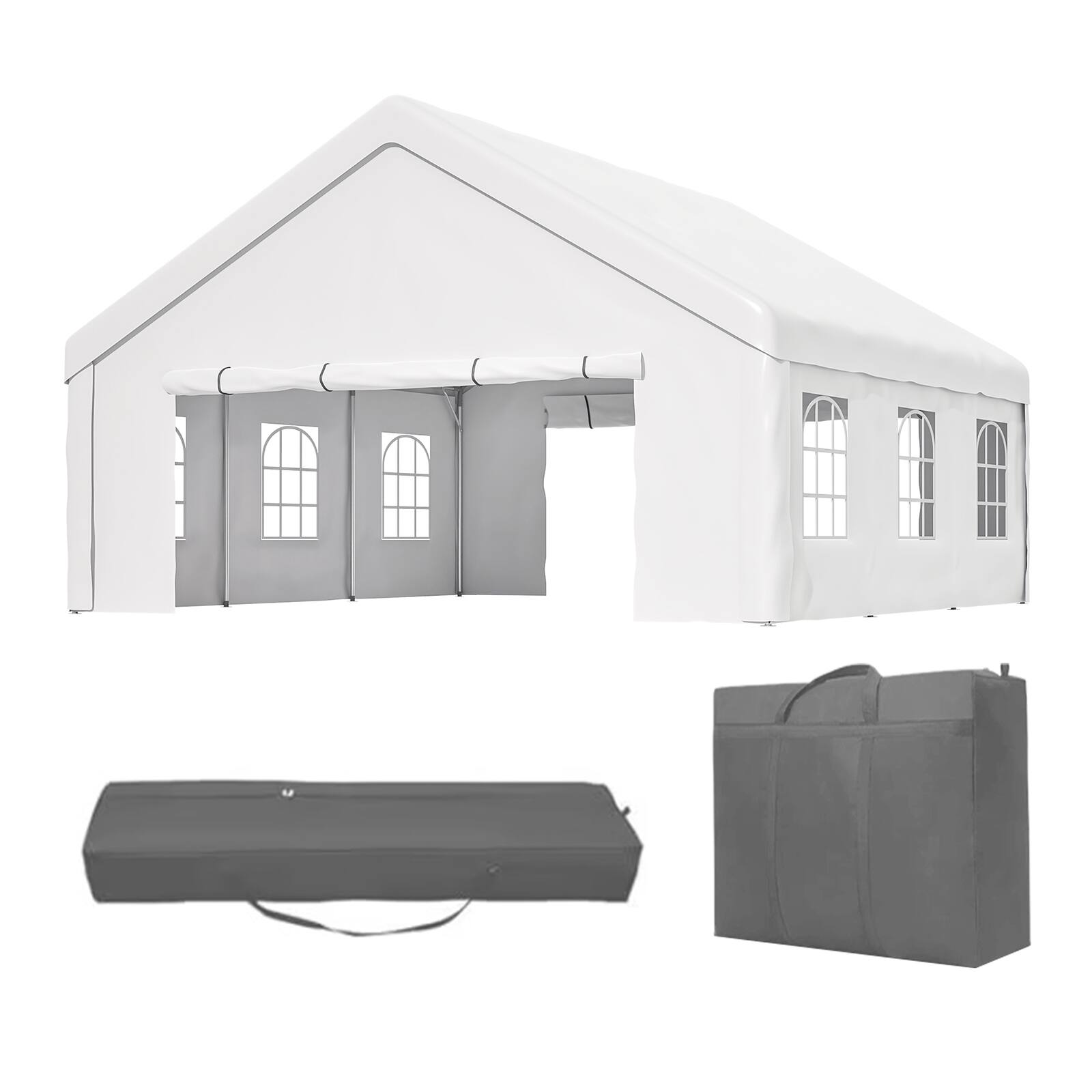 Front. RYHNUYNE - 20x20 FT Party Tent Removable Sidewalls 2 Bags Waterproof UV Canopy Weddings BBQs - White.