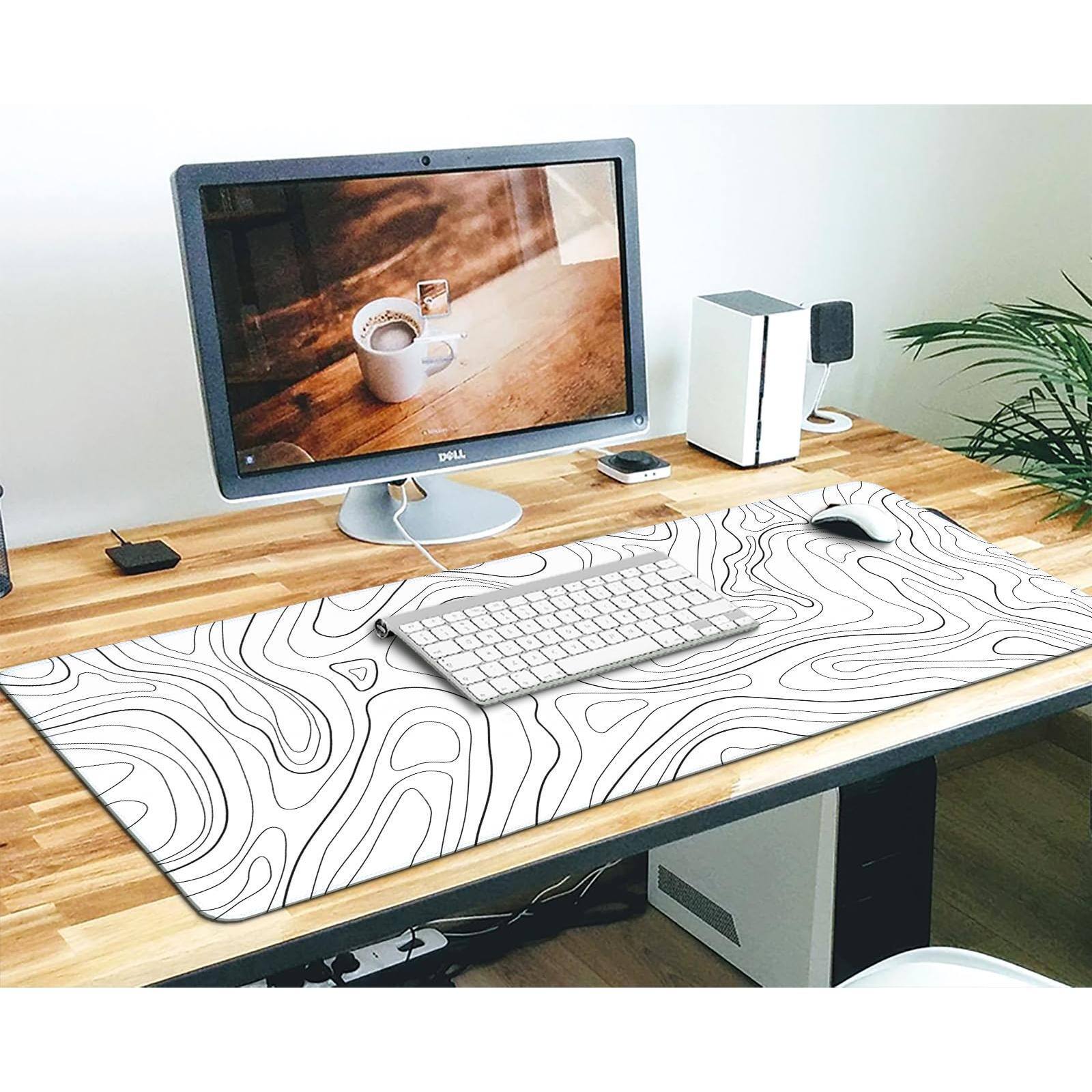 Alt View 2. Comfort Essence - White Topographic Mouse Pad Xxxl - Giant Full Desk Gaming Mat Huge For Ultimate Battlestation & Room Setup - Topographic White-15.72 x 35.3''.