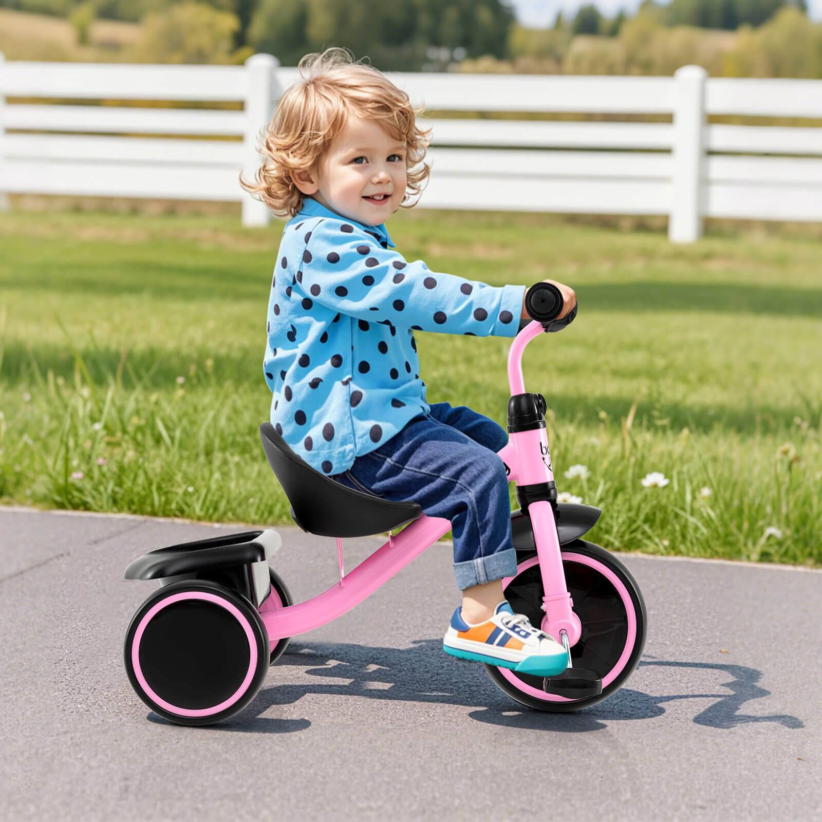 Alt View 1. Costway - Costway Kids Tricycle Toddler Trike with Adjustable Seat & Storage Basket 3 Wheel Bike - Pink.