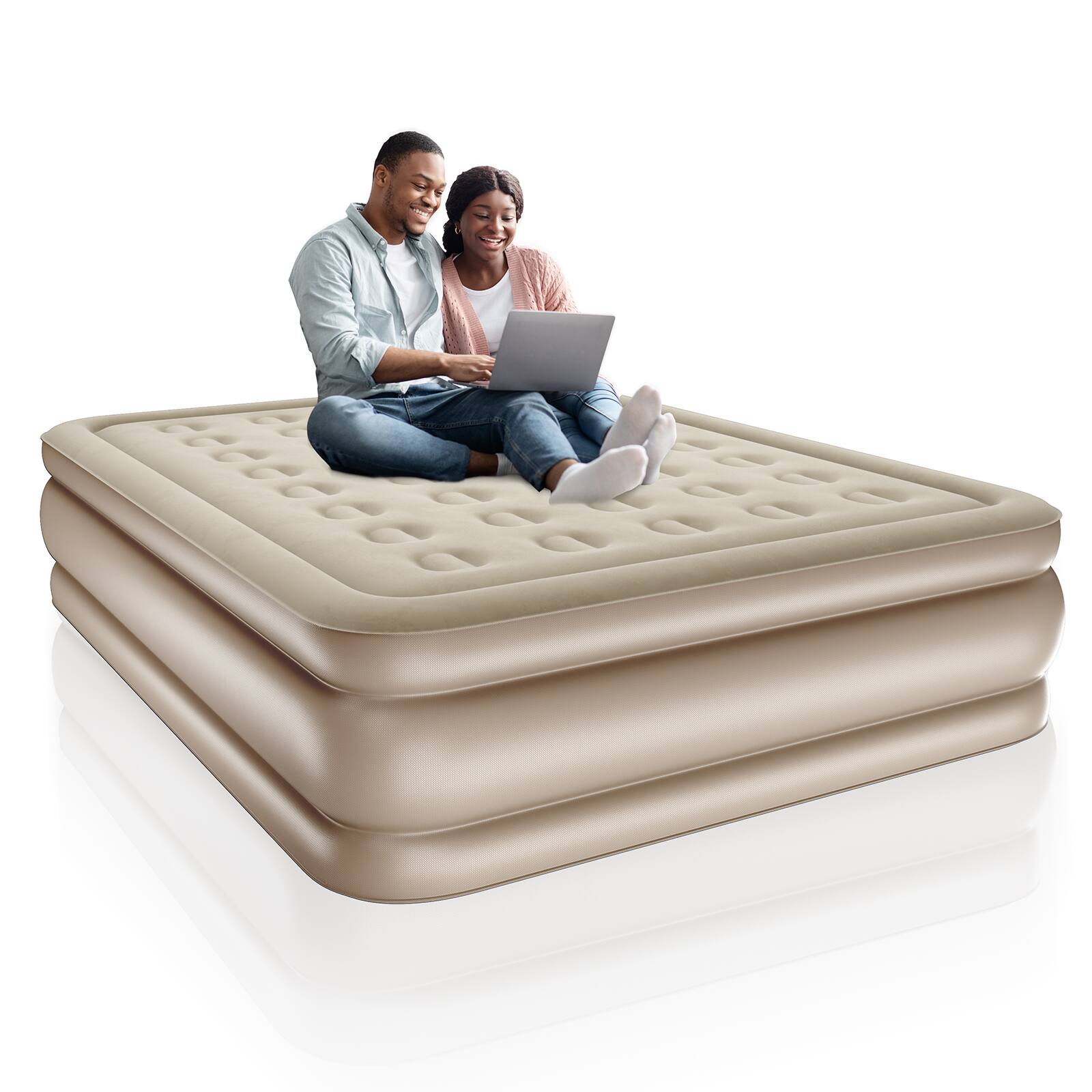 Alt View 4. HONGGE - Queen Size Air Mattress with Built In Pump Comfort - Beige.