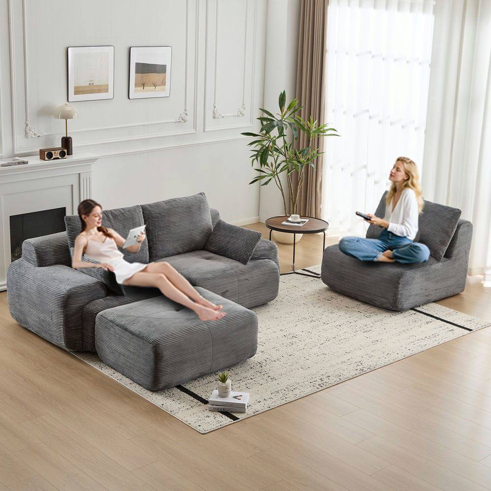 Alt View 4. Kadyn - Modern Memory Foam Compressed Sofa, Large Pet-Friendly Sectional Couches, Corduroy Fabric, Gray - Gray.