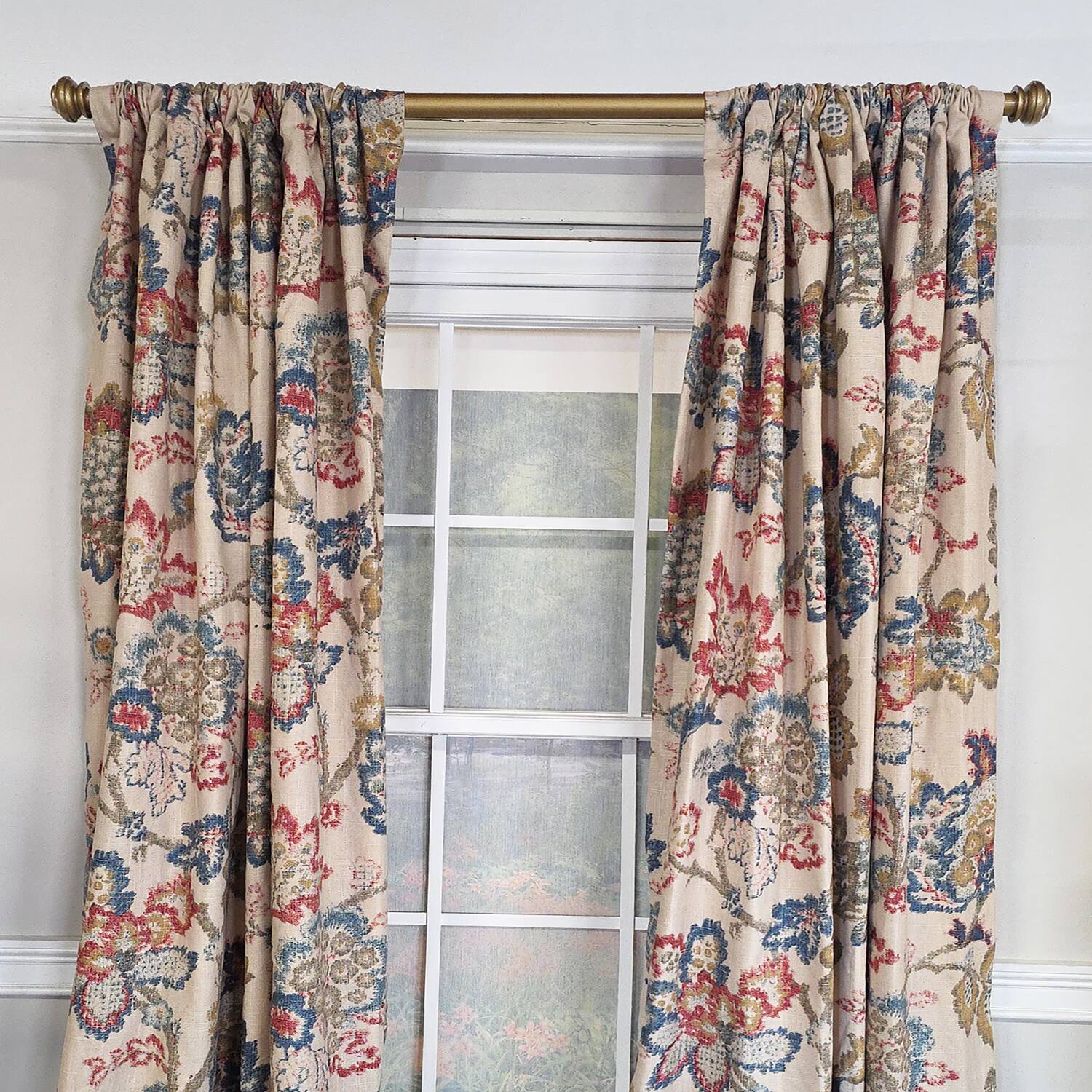 Angle. RLF Home - RLF Home Silvia 100% Cotton Rod Pocket Window Curtain set of 2 Panels 100" x 84" Multi - Multi.