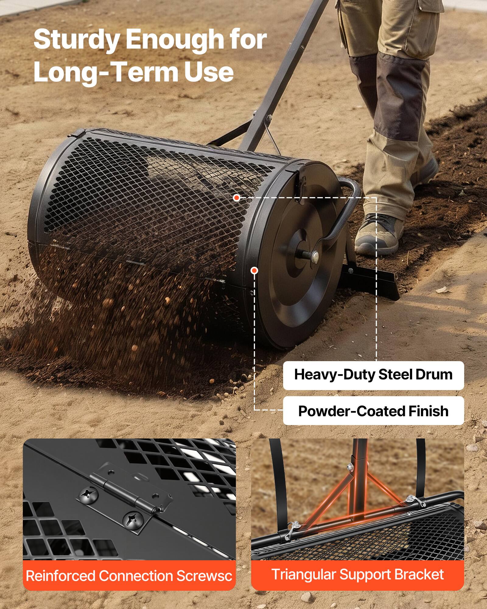 Sturdy Enough for Long-Term Use  
Heavy-Duty Steel Drum  
Powder-Coated Finish  
Reinforced Connection Screws  
Triangular Support Bracket