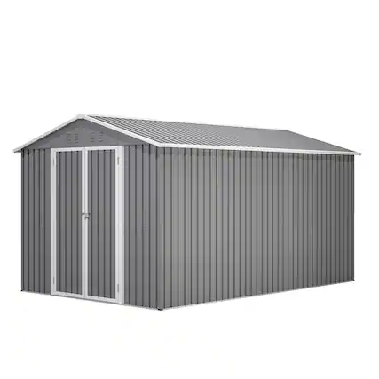 Front. Lirago - 8x12 FT Outdoor Storage Shed All-Weather Metal Shed with Lockable Doors - Gray.