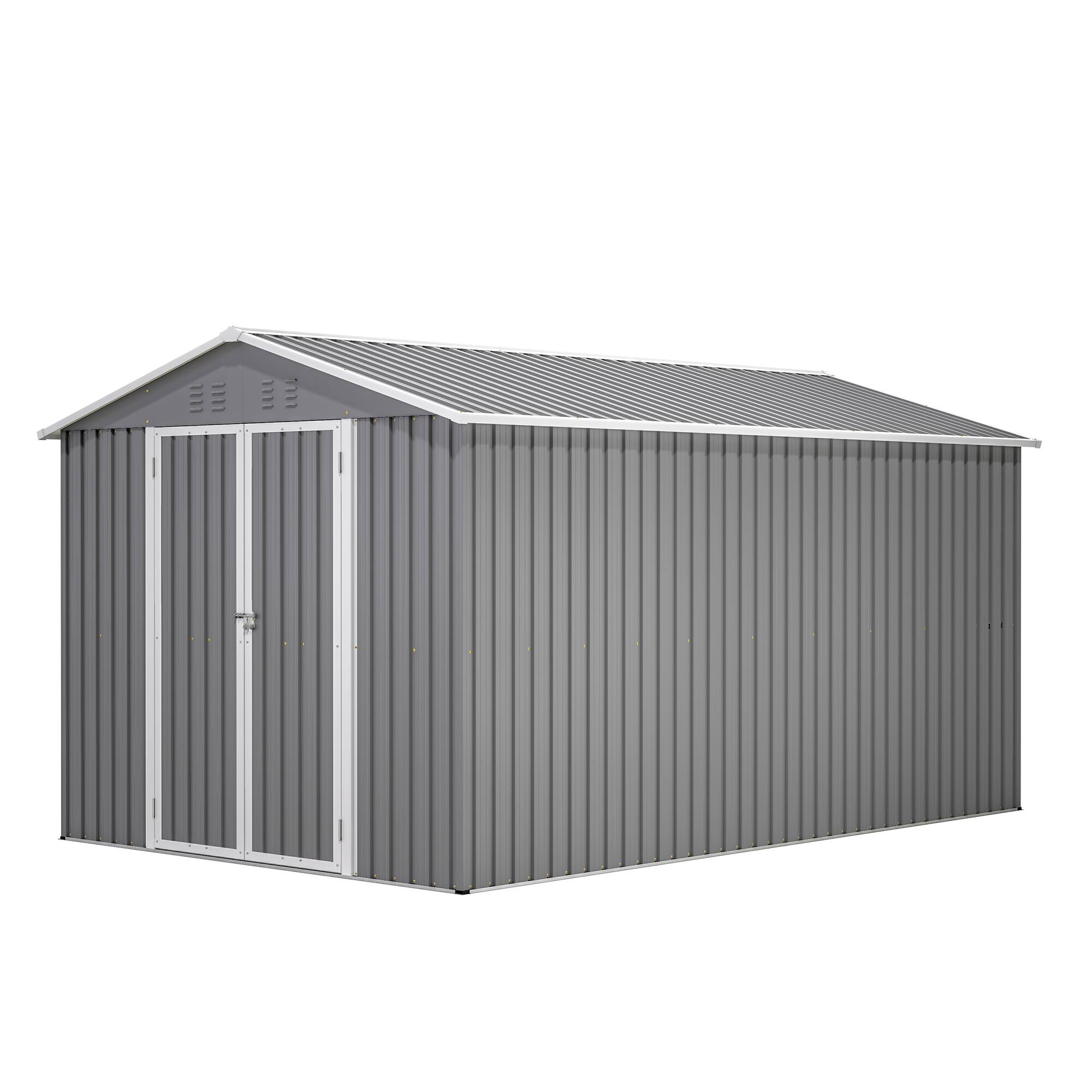 Front. Lirago - 8x12 FT Outdoor Storage Shed All-Weather Metal Shed with Lockable Doors - Gray.