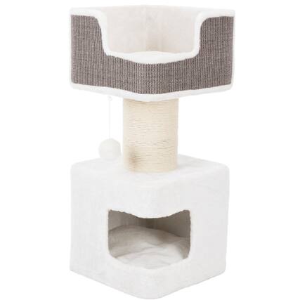 Front. TRIXIE - Ava XXL Jute & Plush 2-Level Cat Tree with Scratching Post & Condo - Gray/White.