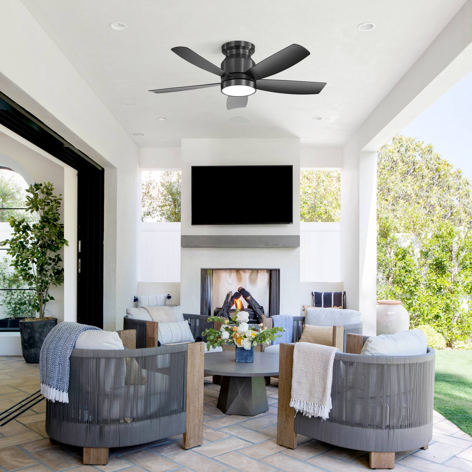 Alt View 3. Sofucor - Matte Black Ceiling Fans with Lights and Remote 42 inch Low Profile Flush Mount Ceiling Fan with Integrated LED & Timer - Black.