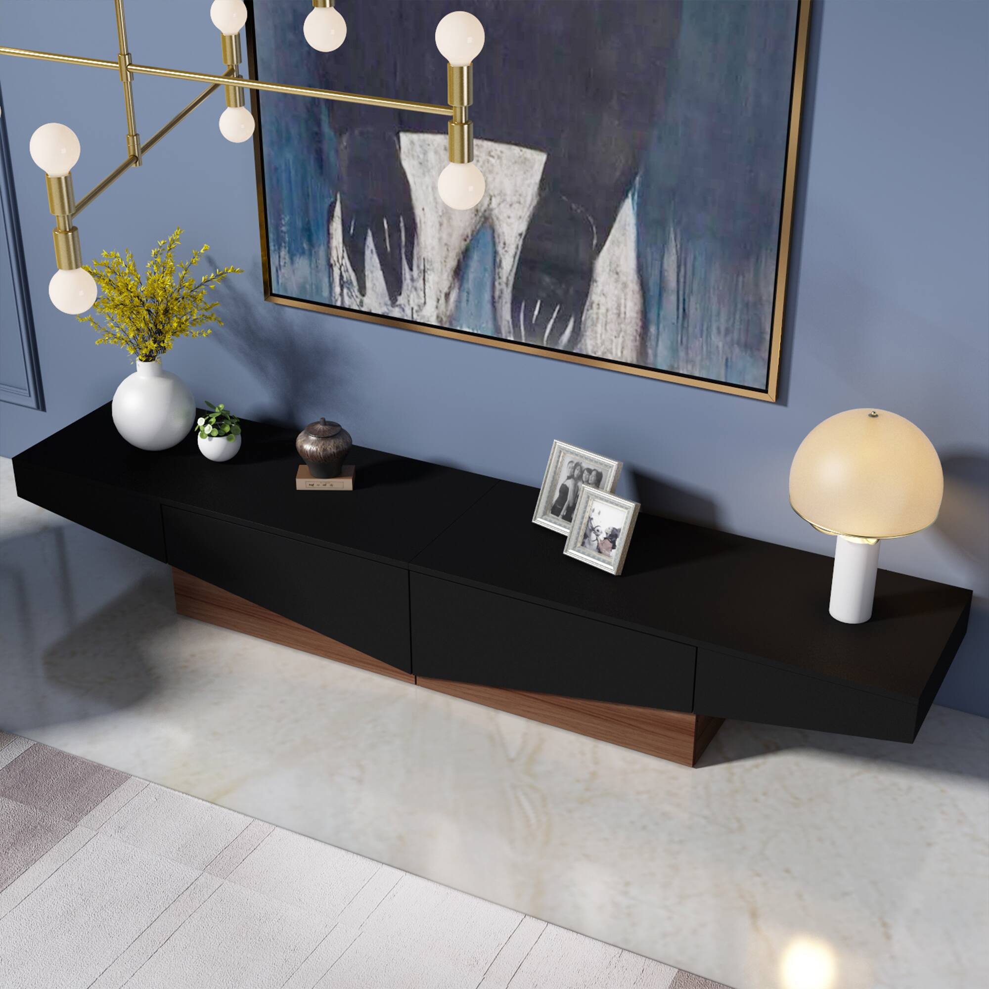 Alt View 4. Famapy - Modern Geometric TV Stand with Storage Drawers, Artistic Media Console for Living Room, Entertainment Center - Black & Brown.