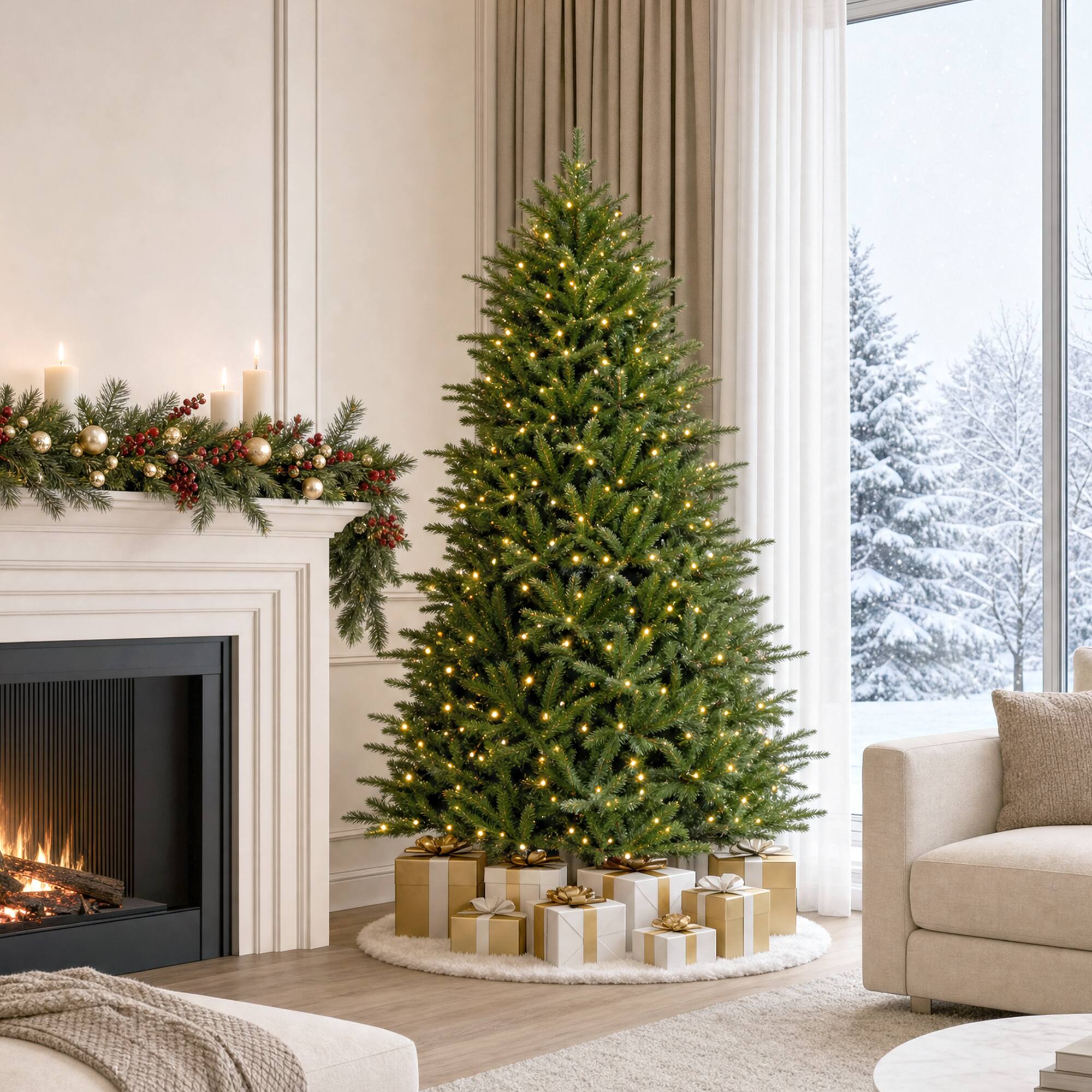 Back. Glitzhome - 7ft Pre-Lit Full Fir Artificial Christmas Tree with 460 RGB Lights - Green.