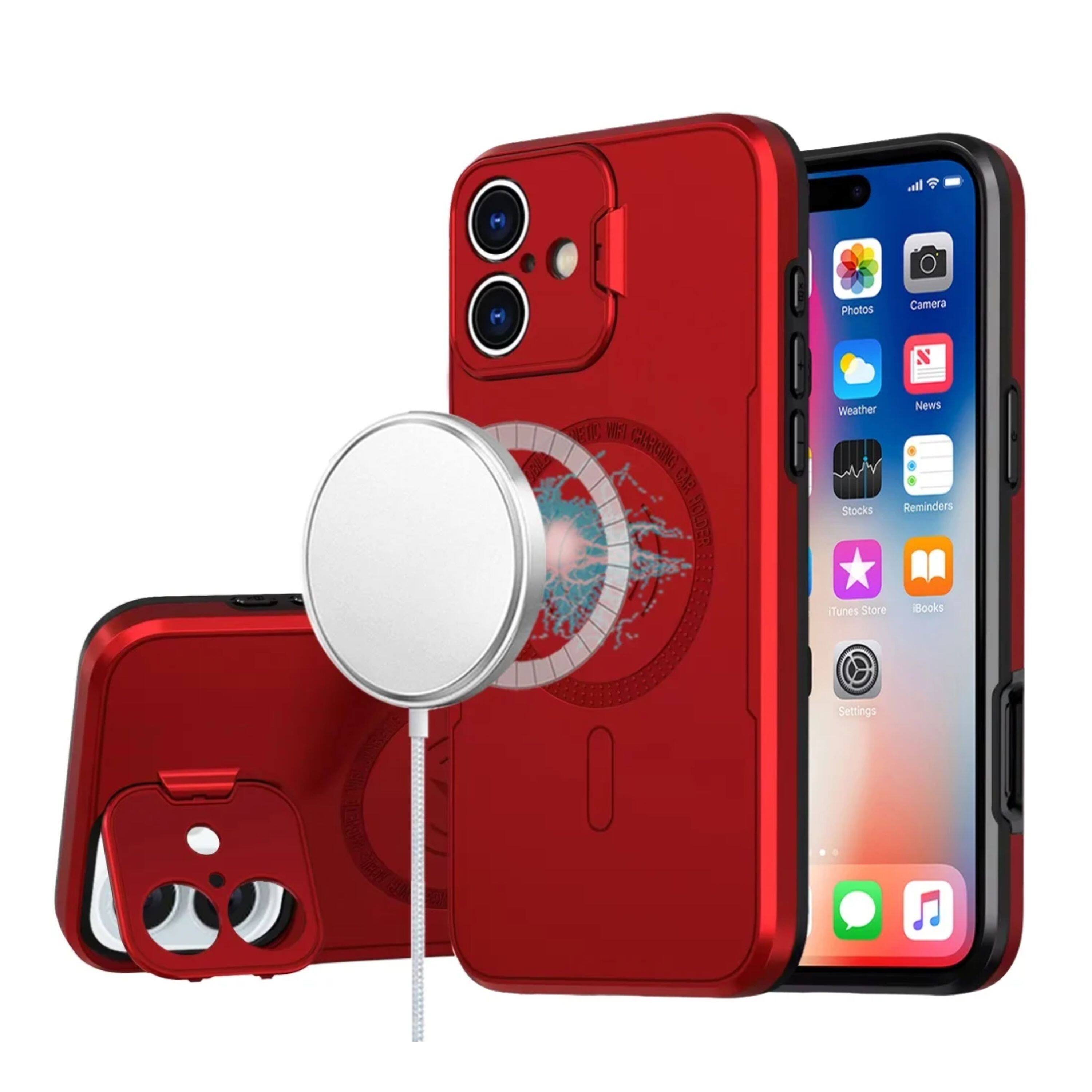 Kitcheniva - Matte Finish Rugged Magnet Circle Lens Cover Phone Case With Stand Tempered Glass For iPhone 16 - Red price history on PriceWatchPro