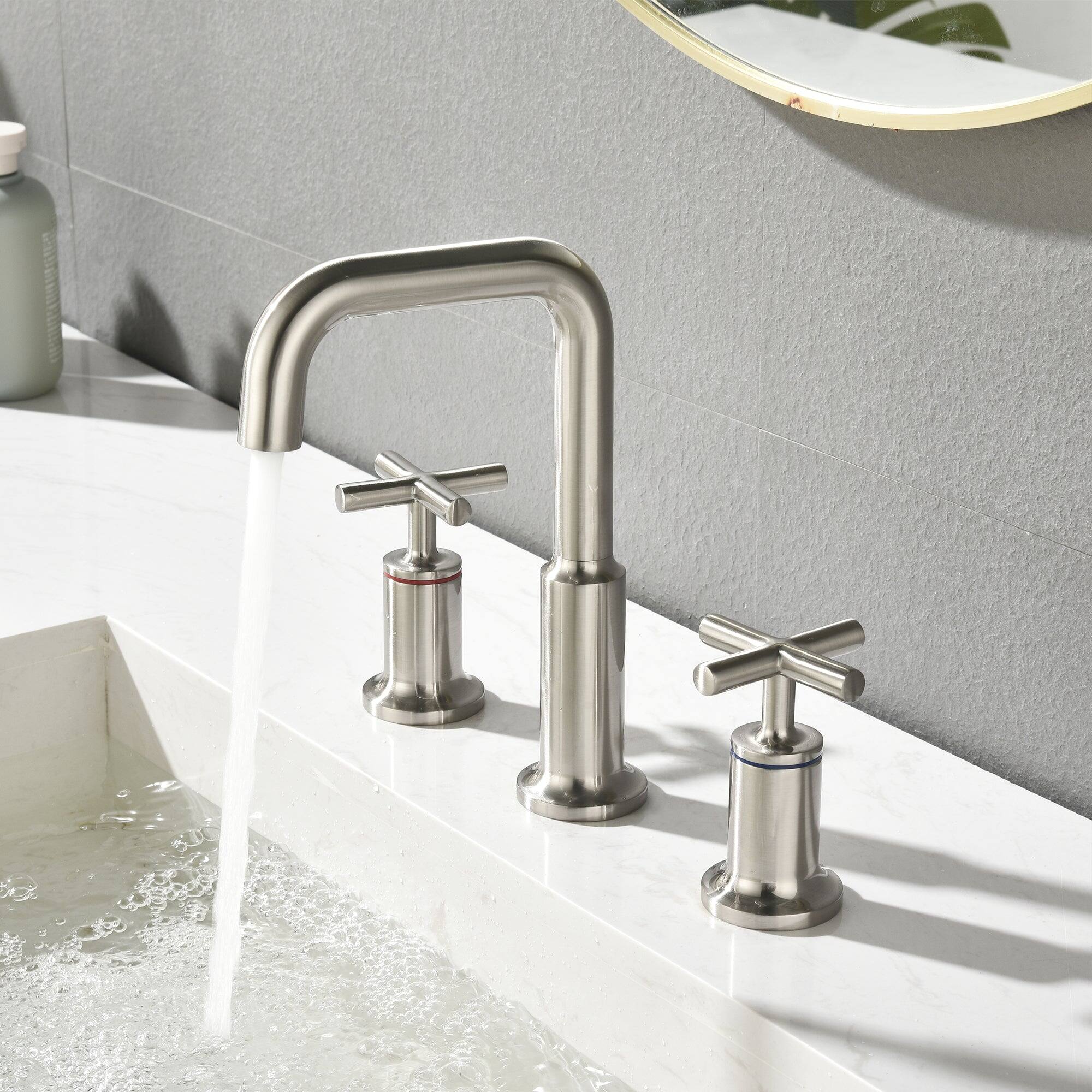 Alt View 9. Boyel Living - Brass 8 Inch Widespread Double Handle Bathroom Faucet with Water Supply Hoses and Quick Connected Hose in Brushed Nickel - Brushed Nickel.