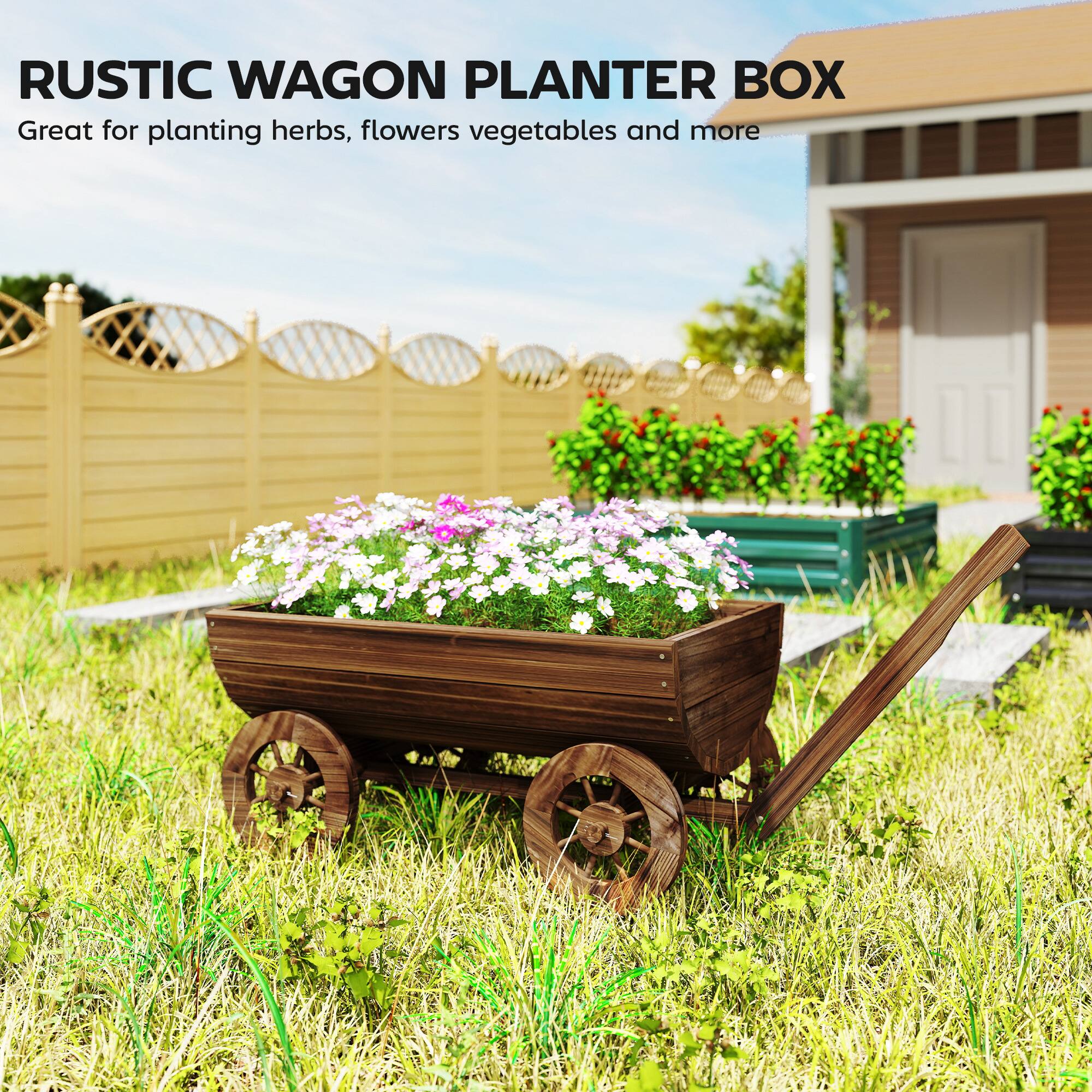 RUSTIC WAGON PLANTER BOX  
Great for planting herbs, flowers, vegetables and more