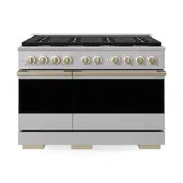 ZLINE - Autograph 48 in. 6.7 cu. ft. Marino Freestanding Double Oven Gas Range with 8 Burners and Bronze Accents - Stainless Steel