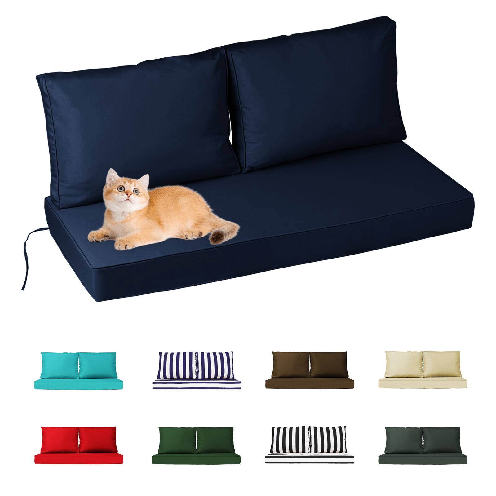Chateau Abodes - 48"x24" Outdoor Loveseat Cushion Set, Waterproof with Removable Cover, Straps & Zipper for Patio Chair, Sofa & Couch - Navy Blue