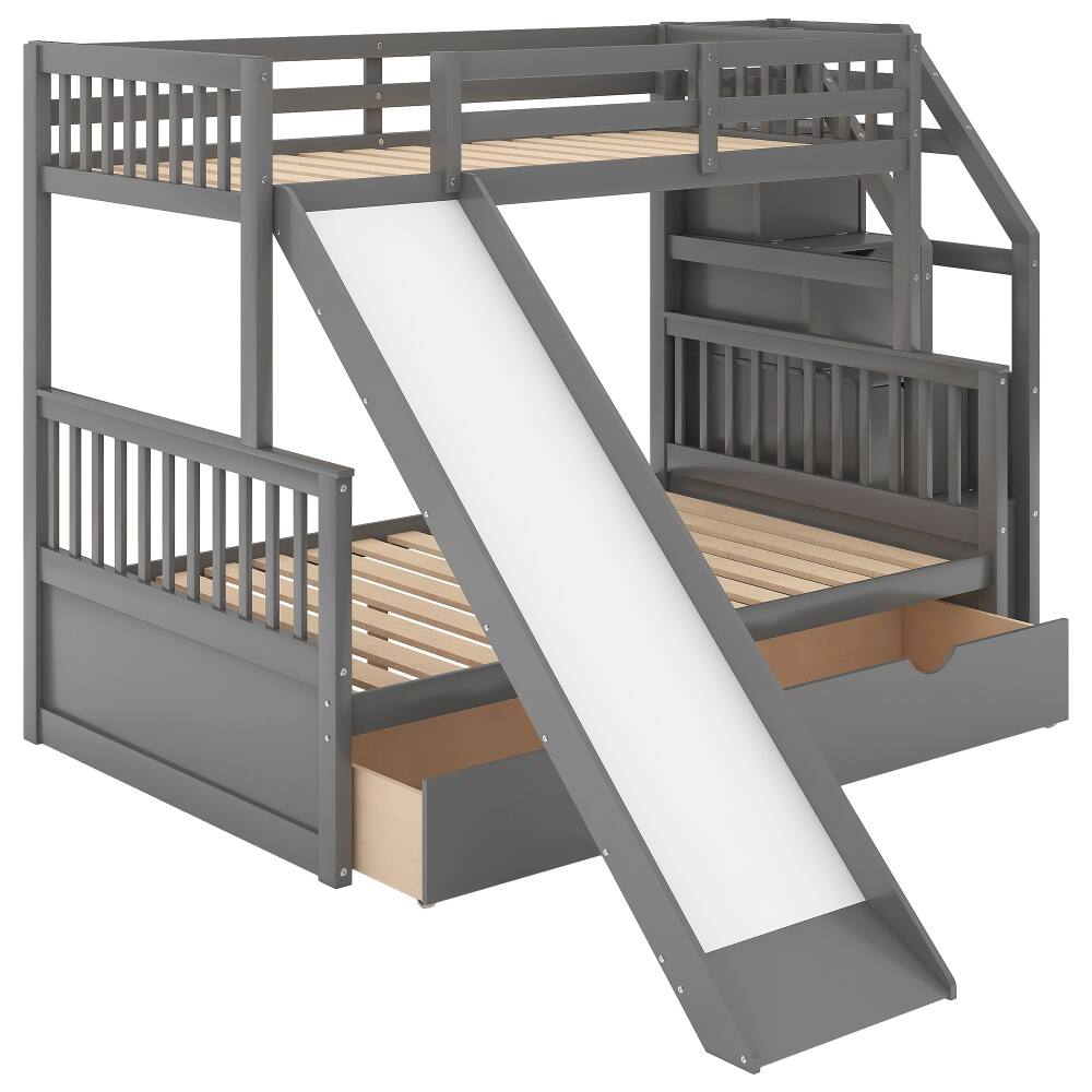 Alt View 6. Loheer - Loheer Twin Over Full Bunk Bed with Slide and Storage Drawers Gray - Gray.