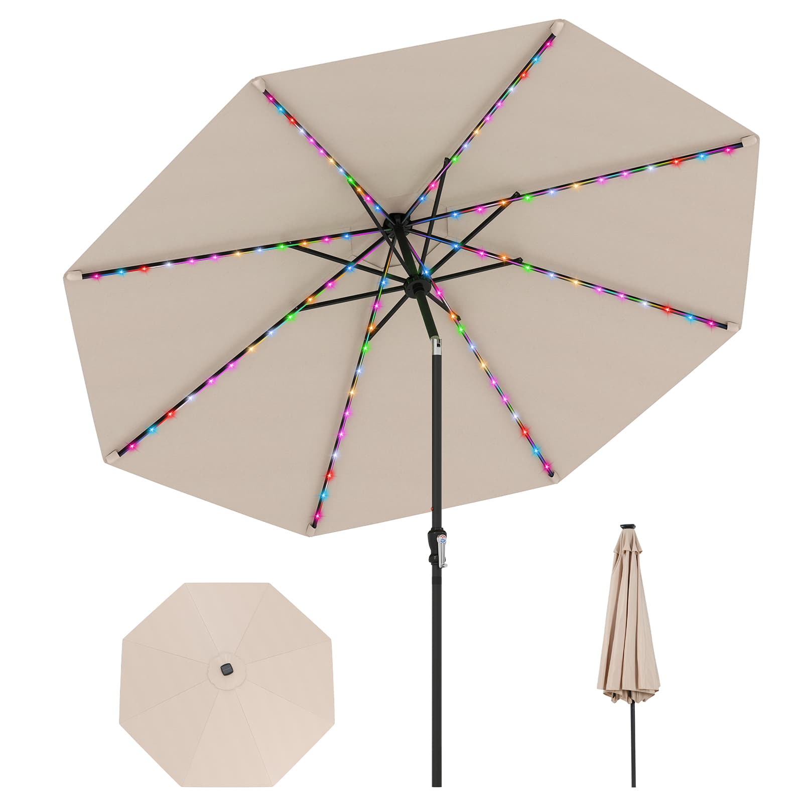 Gymax - 10 FT Solar Patio Umbrella w/96 Multi-colored LED Lights & 9 Modes Vented Top - Beige price history on PriceWatchPro