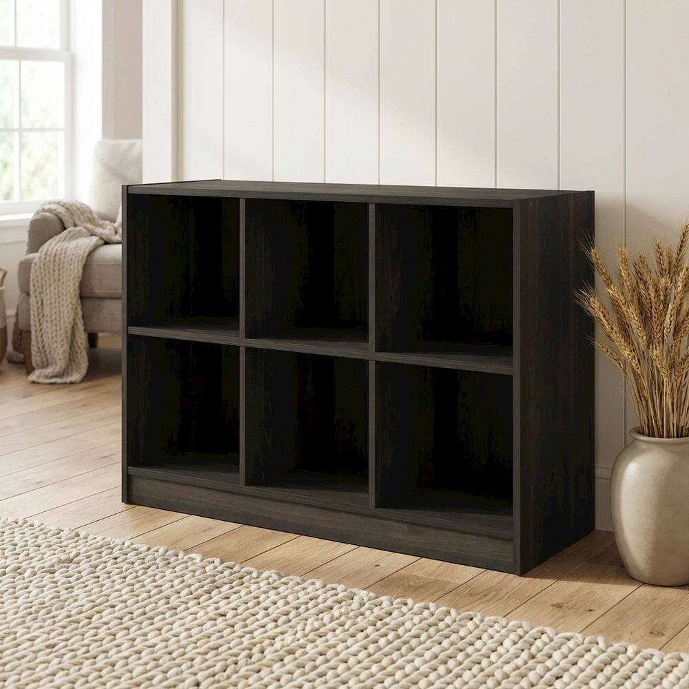 Left. FurniFact - Engineered Wood Bookcase with Open Shelf Design for Home Office and Living Room - Espresso.