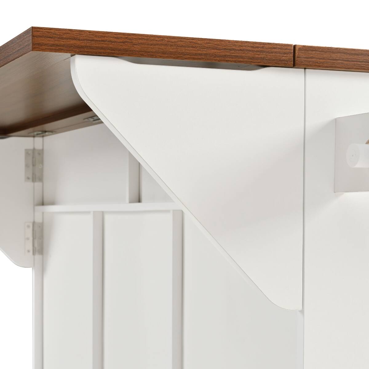 Alt View 3. Loheer - Loheer 52-Inch White Kitchen Island with Drop Leaf, Walnut Top, Rolling Kitchen Island with Storage and Power Outlet - White.