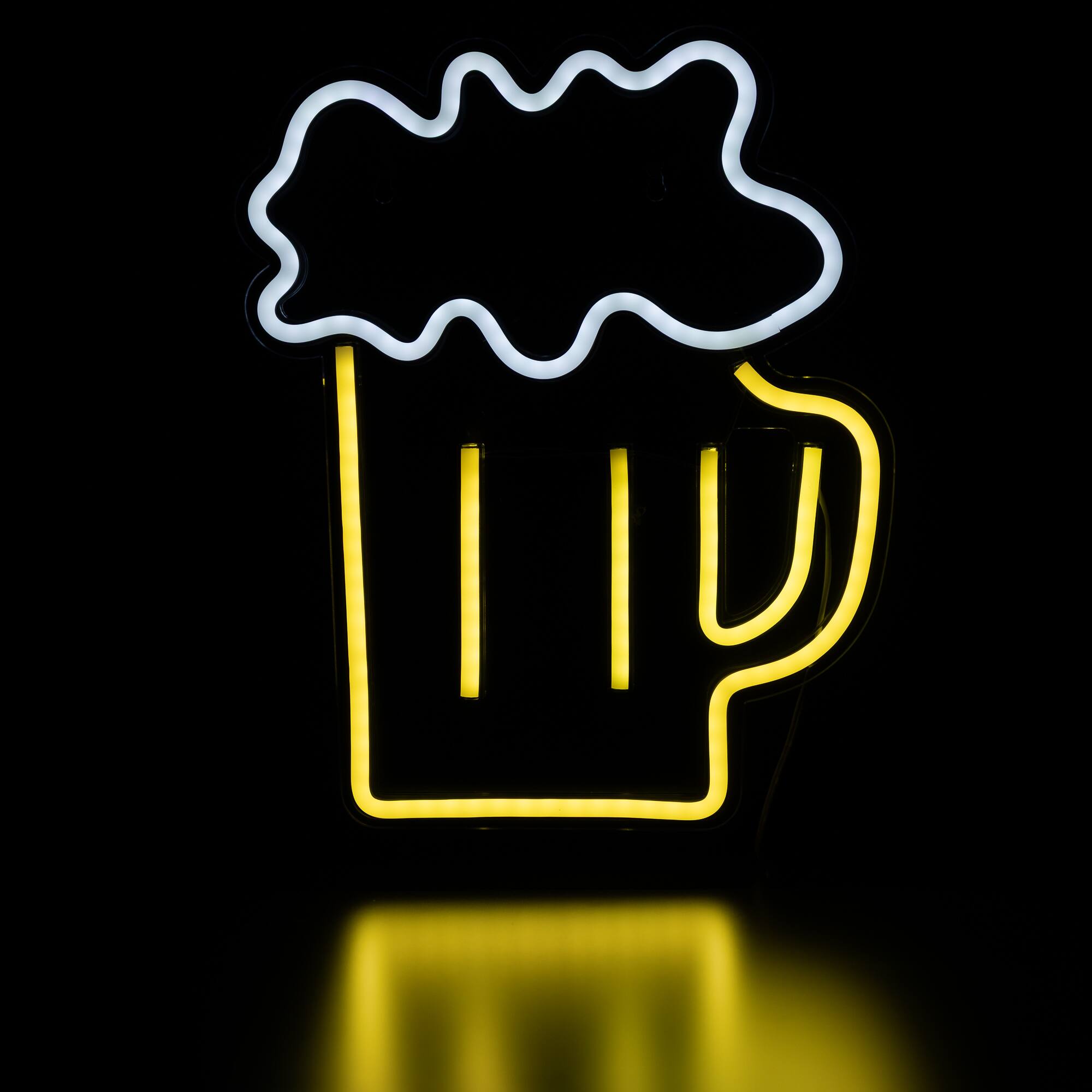 Front. Northlight - LED Beer Mug Neon Lighted Wall Art - 13" - Yellow.