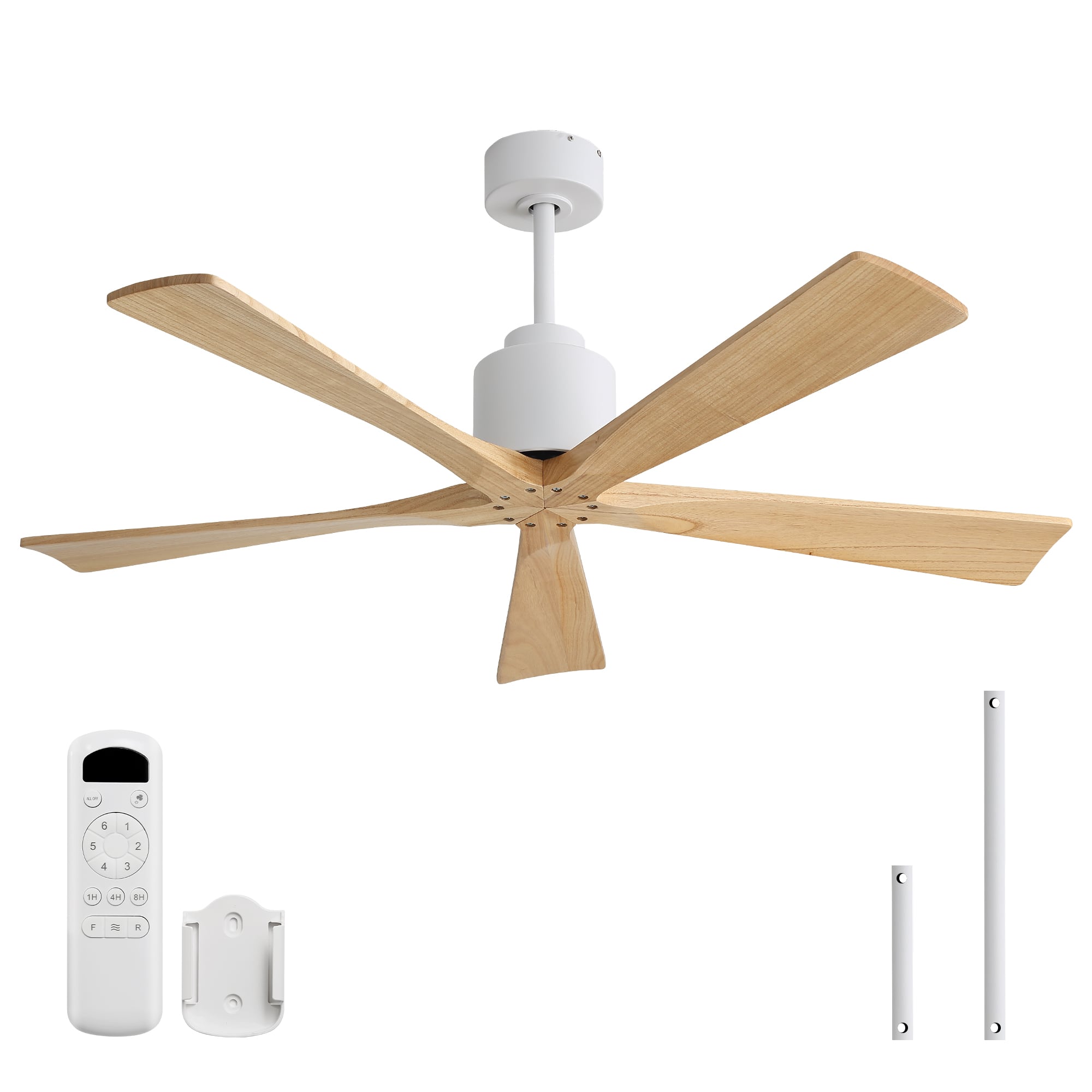 Front. Sofucor - 52 Inch Ceiling Fans Without Lights 5 Wood Blades 2 Downrods 6 Speeds Quiet DC Motor Outdoor Fans with Remote for Patios - White Burley Wood.