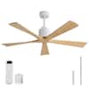 Front. Sofucor - 52 Inch Ceiling Fans Without Lights 5 Wood Blades 2 Downrods 6 Speeds Quiet DC Motor Outdoor Fans with Remote for Patios - White Burley Wood.