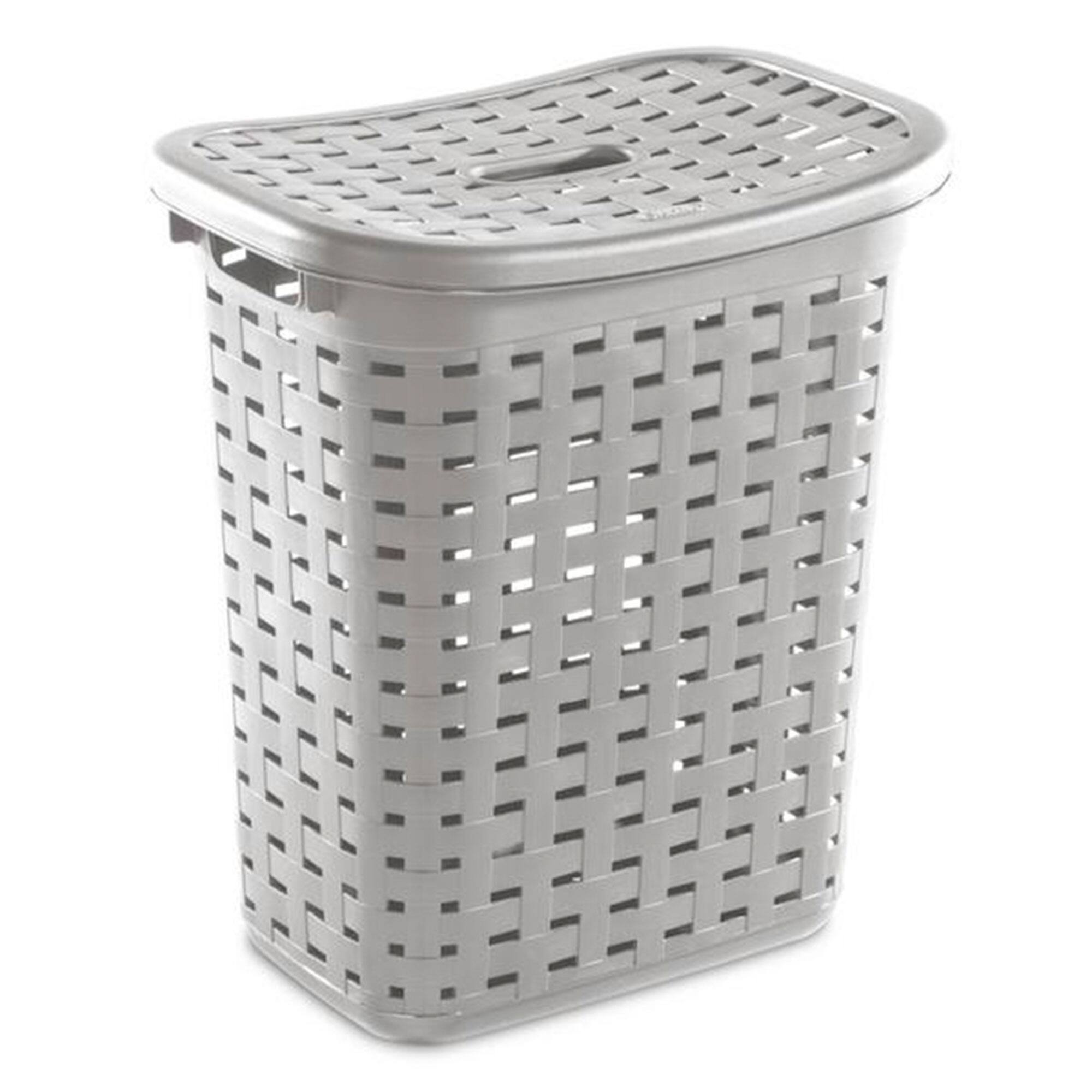 Alt View 1. Sterilite - Sterilite Plastic Weave Laundry Hamper Slim Clothes Lidded Basket, Gray, 16-Pack - Gray.