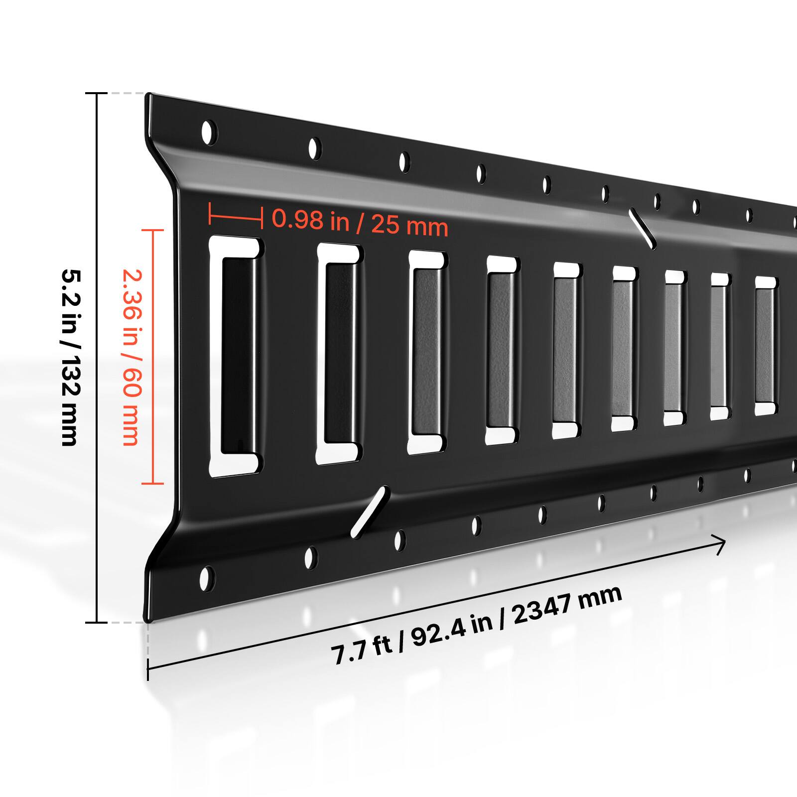 5.2 in / 132 mm  
2.36 in / 60 mm  
0.98 in / 25 mm  
7.7 ft / 92.4 in / 2347 mm