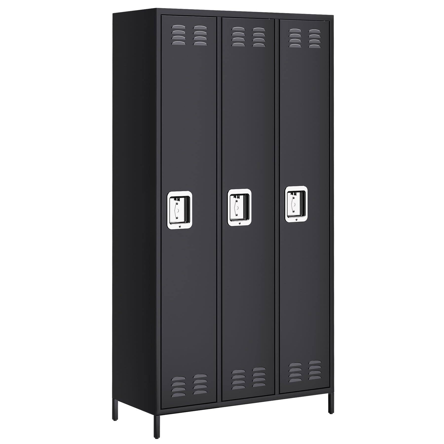 Alt View 5. GARVEE - 3 Doors Metal Lockers Tall Metal Office Storage Cabinet with 9 Hooks and 3 Shelves for Home Office Gym School - Black.