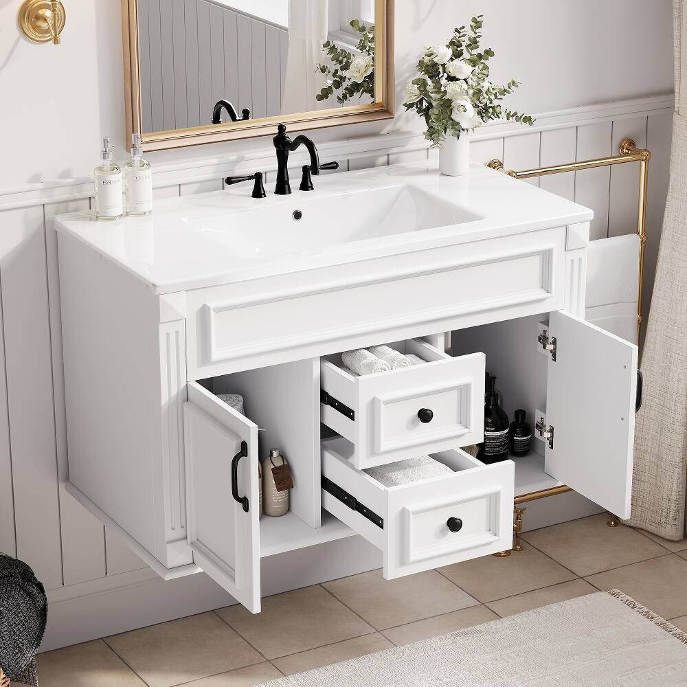 Back. Loheer - Loheer 36 inch wall mounted bathroom vanity White Floating Bathroom Cabinet with Ceramic Sink - White.